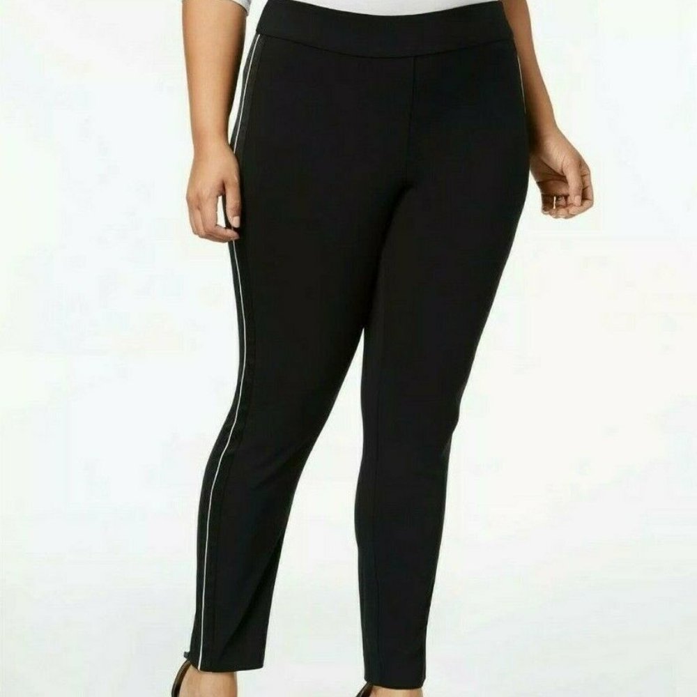 INC Black Satin Stripe Skinny Leg Pants Plus Sz